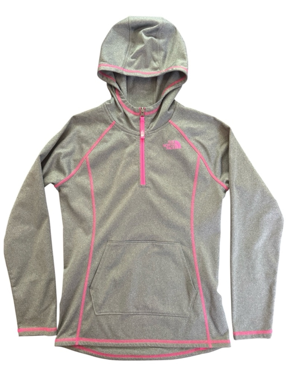 The North Face Fleece Jacket Hoodie Girls Size Large 14/16 Gray Pink Quarter Zip
